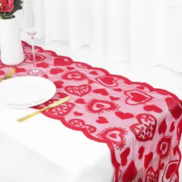 Party Decoration Table Placemat Red Heart Print Drabellduk Dekor Kärlek Runner Lace Wedding Valentines Day Gift Home Tyg