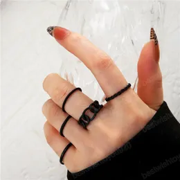 Fashion Women Ring Set Vintage Simple Black Chain Rings Set Accessori donna Gioielli Regali Party