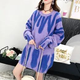 Maglieria da donna T-shirt Abbigliamento invernale da donna Maglione con stampa a righe Pullover oversize Manica lunga per donna Oneck Loose Warm Streetwear 221007