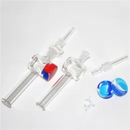 hookahs 10mm 14mm Glass Nectar Kit with 7.5 Inch 5ml Silicone Container Reclaimer Keck Clips Quartz Tip Nector