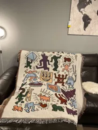 البطانيات الأمريكية المشتركة الاتجاه Keith Haring Graffiti Master Illustrator Single Sofa Blanket Tapestry غطاء غير رسمي