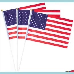 Bannerflaggor 14x21cm hand vinkande flagga American Storbritannien Queens Day Ukraina Tyskland Kanada Frankrike Små händer Drop Delivery 2021 DH8BR