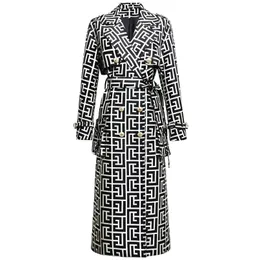 Women's Wool Blends Casual European And American Print Belted Double-sided Hepburn Coat Temperament High-end Mid-length Trench 221007