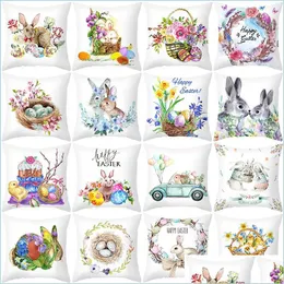 Poduszka Exage Easter Pillow Case Bunny Egg Rabbit Poduszka ER 45x45CM Wesołych Wschodnich Dekoracji Domowe Prezenty urodzinowe dla dzieci 106 K2 Dr Dhd1k