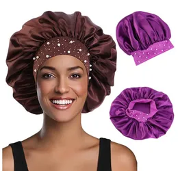 Nowo kobiety satynowe czapka maska ​​miękka elastyczna opaska jedwabista nocna czapka do spania włosy Salon Salon Makeup Hair Care Turban Accessoriet