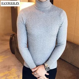 Mensagens masculinas Men Solid Color High Disc Neck Sweater Marca Slim Turtleneck Twist Twist Twist listrado Pull Homme 221007