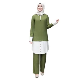 Ethnic Clothing Muslim Women Long Tops Islamic Sets Pants Abaya Dubai Patch Designs Ramadan Prayer Clothes 2 Piece Set 221007