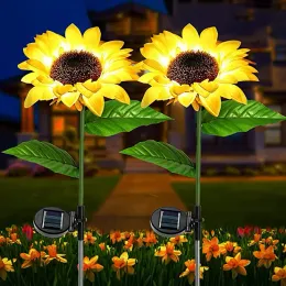 해바라기 태양 정원 조명 방수 금속 장식 스테이크 예술 작품 꽃 LED 조명 태양 광 발전 램프 장식 마당 안뜰