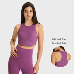 L-207 High Neck Bh Slim Fit Yoga Tank Top Elastic Sports BH med avtagbara koppar andningsbara gym kvinnor Vest Racerback Bras