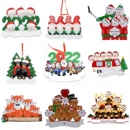 Personlig julfamiljharts Ornament 2022 DIY Namn Happy Families Xmas Tree Elk Gnomes Bear Decoration