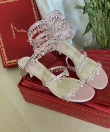 مضخات سيدة عالية الكعب الأنيقة Cleo Women Sandals حدة من Crystal-Embilited Base Caovillas Twirling الكاحل Sexy 35-42