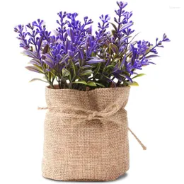 Decorative Flowers Mini Artificial Plant Lavender Fake Plastic In Burlap Farmhouse Decor For Bathroom Home Kitchen Office