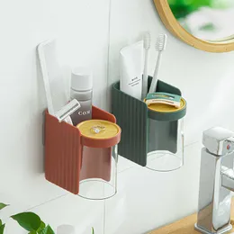 wall mounted toothbrush holder magnetic suction transparent washing cup set toothpaste toothbrush hole free toilet rack Practical simplicity