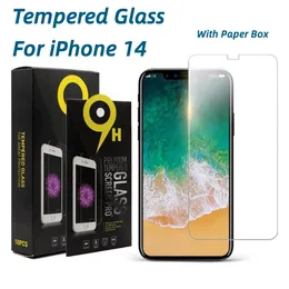 Displayschutzfolie für iPhone 15 14 13 12 11 Pro Max XS XR 8 7 Plus 6S 6 5S SE gehärtetes Glas für Samsung Galaxy A50 A30 stoßfeste 9H-Härtefolie mit Papierbox