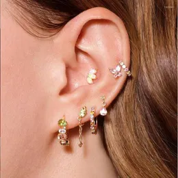 Stud Earrings Minimal Delicate 925 Sterling Silver Pastel Butterfly Studs Earring Micro Pave Cz Dainty Flower For Women Small