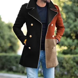 Herren Pelz Kunstpelz Herbst und Winter 2022 neuer Mantel Revers Jugend Color-Blocking Wolle lässig zweireihiger Trenchcoat für Männer T221007