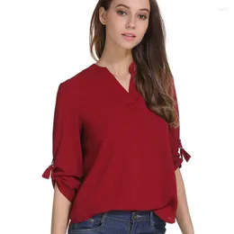 Camicette da donna Camicie da donna Camicetta in chiffon sexy da donna Fashion Holiday Blusas Donna Casual Primavera Autunno Solid Top e taglie forti