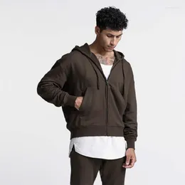 Gym Clothing Autumn Terry Men's Pure Color Sports Hooded Sweater Tide Brand Zipper Cardigan Hoodies Mens Slim Fit Sweatshirt