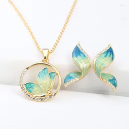 Necklace Earrings Set Oil Colorful Butterfly Painting Fashion Simulation Jewelry Alloy Pendant Women Heart Party Trendy