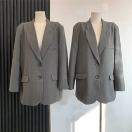 Kurtki damskie szary biuro damskie Blazer Anglia Kurtka dla kobiet nacięte kołnierz pojedynczy przycisk Długie rękaw Casual Vintage Trende Trendy Trenie 221007