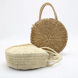 Evening Bags 2022 Arrival Round Straw Beach Handbag Woven For Women Desinger Luxury Handmade Shoulder Bag