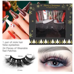 Partihandel 3D -ögonfransar och avtagbar färdig tryck på naglar Set Colorful Wispy Mink Eyelash Cruelty Free Lashes