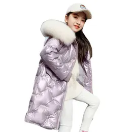 Jackets Girls Winter Down Padded Jacket Mid-length Fashion Thickened Warm Big Fur Collar Parka Kids Clothes for Teens Cotton Coat 4-14 Y L221007