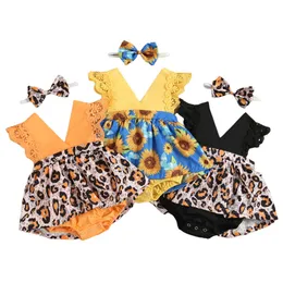 Pagliaccetti Cute Baby Clothes Summer Fashion Neonate Vestiti Leopard Flowers Stampa Senza maniche Vhals Pagliaccetto Tuta Fascia J220922