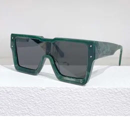 Modische Cyclone-Sonnenbrille für Herren, quadratischer Konturrahmen, tief abgeschrägte Verlaufslinse, Monogramm-Blumen-Nasenrahmen, klare Brille mit Box