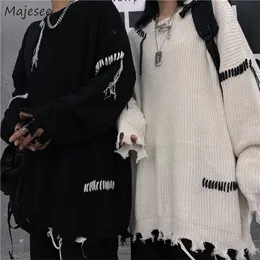 Mensagens de masculinos Pullovers de pegadores de buracos irregulares projetos de harajuku casais