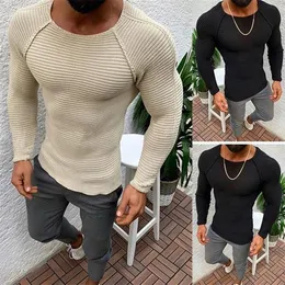 Mensagens de malhas de malha casual suéter de cor Soild Slim Fit Manga Longa Macarinha Masculina Redonda Decote Autumn Inverno 221008