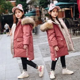 Down Coat Winter Warm Girls Long Jacket Fashion Päls Huven Tonåring Girl Parka Snowsuit Children Ytterkläder Kläder 4 13y 221007