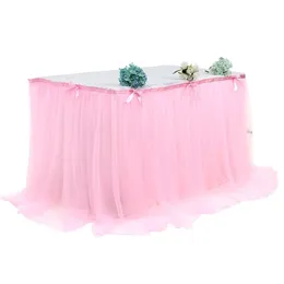 Saia de mesa 280x76cm Salia rosa Salia festa de casamento Branco tutu tule tulle utensílios de mesa de pano de pano de bebê festas de aniversário decoração de casa decoração de casa 190cm 221008