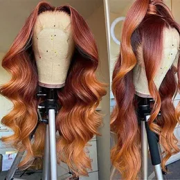 Zencefil turuncu hd şeffaf dantel ön peruk insan saçları ön önceden koparılmış bebek saçı Brezilya remy düz frontal peruk piyano rengi% 150 Diva1