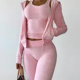 Womens Two Piece Pants Ronikasha 3 Piece Outfits for Women Velour Tracksuit Long Sleeves Hoodie Jackets with Tank and Jogger Pants Set Sweatsuit 221007