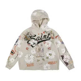 Saint Michael Hand-painted Aged Graffiti Hoodie Ins Unisex Graffiti Sweater