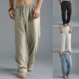 Mens Pants Summer Casual Cotton Linen Loose Drawstring Yoga Trousers Men Clothing Pantalones De Hombre 221007
