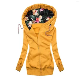 Women's Jackets Floral Print Hooded Streetwear Retro Coats Korean Ladies Thicken Long Sleeve Pullover Tops With Pocket Cardigan