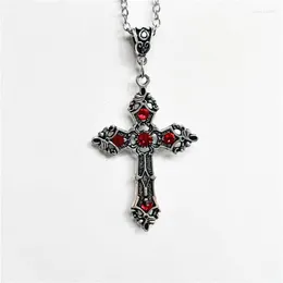Kedjor vintage barock kristen korshalsband för kvinnor man silver färg med kristaller gotisk korsfix symbol påsk unisex smycken