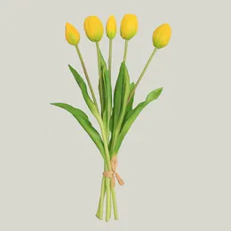 Touch Real Touch Flores Artificiais 5 cabeças Tulips Bouquet Wedding Decorative Flowers