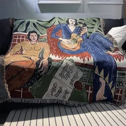 Coperta Casual Tappeto Decorazione Chitarra donna Matisse Divano Tempo libero Singolo Arazzo Coperta Plaid 221007