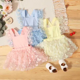 Rompers Bady Girl Princess Romper Butterfly Decoration Sreveless Square Neck Design Puffy Mesh Panel Zoom Jumpsuit J220922