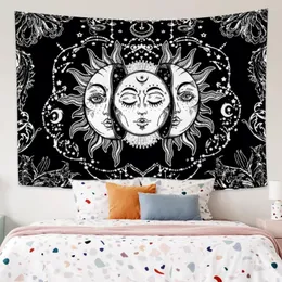 Arazzi Bianco Nero Sole E Luna Mandala Arazzo Fantasy Tarocchi Hippie Tappeti da parete Camera Dormitorio Camera da letto Home Art Decor Coperta appesa