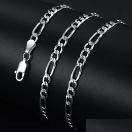 Strängsträngar strängar 925 Sterling Sier 16/18/20/22/24/26/28/30 tum 4mm Classic Chain Necklace for Women Man Fashion Wedding Char Dhko0