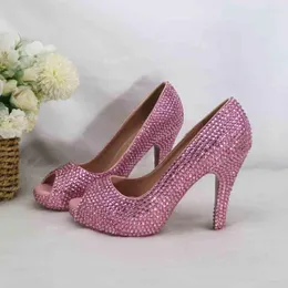 Отсуть обувь Baoyafang 2022 прибытие Peep Toe Pink Crystal Women Wedding свадебные свадебные высокие каблуки открытая мода