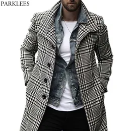 Erkekler Kürk Faux Fur Mens Moda Ekose Kontrol Edilmiş Trençkot Marka İnce Sokak Giyim Palto Breated Treast Gare Rüzgar Derbazı Mantau Homme T221007