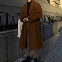 Pelliccia sintetica da uomo YASUGUOJI Moda coreana monopetto Cappotto lungo da uomo Addensare caldo cappotto di lana Uomo Trench invernale con cintura Manteau Homme T221007