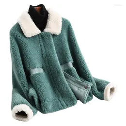 Kvinnors päls 2022 Natural Sheep Shearing Coat Kvinnlig mode Winter Jacka Kvinnor Viktiga ull Shearling Coats Overcoat XQ108