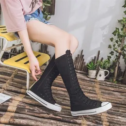 Boots High Top Womens Canvas Shoes Knee Side Zipper Flats Vulcanized LaceUp Comfortable Platform Sneakers Female 221007