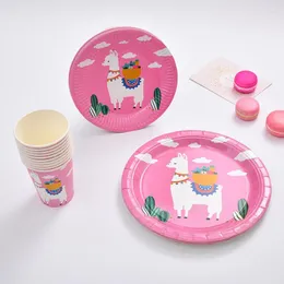 Party Decoration Disposable Tableware Creative Alpaca Paper Cup Plate Birthday Round YK56